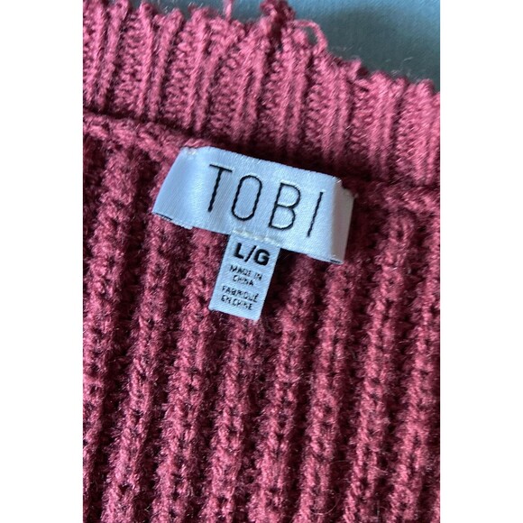 Womens Distressed Oversize Deep V Crop Sweater Size L Maroon Boho Grunge Slouchy - Picture 8 of 13